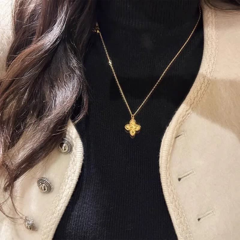 Van Cleef & Arpels Gold and Silver Flower Pendant Necklaces